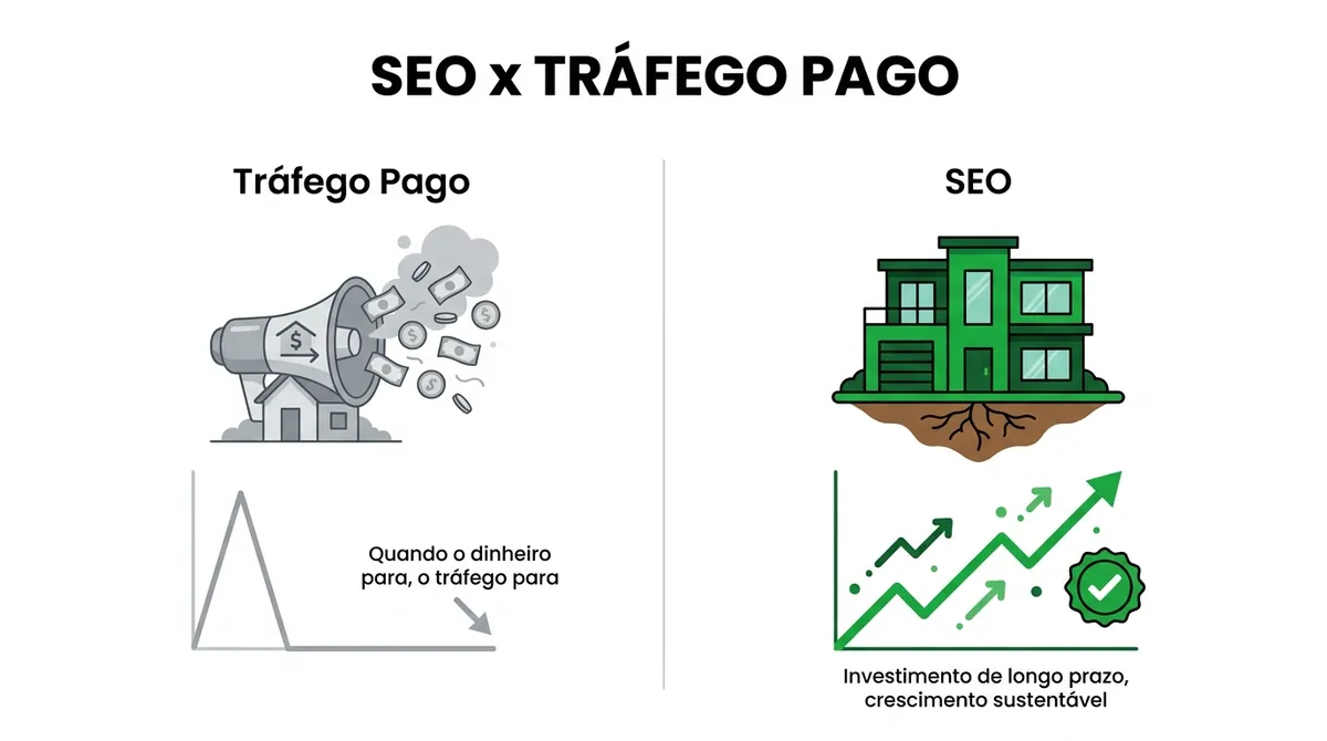 Comparação entre SEO e tráfego pago para pequenas empresas: aluguel versus imóvel próprio